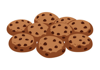 Pile of cartoon chocolate chip cookies with brown dough  dark chocolate chips