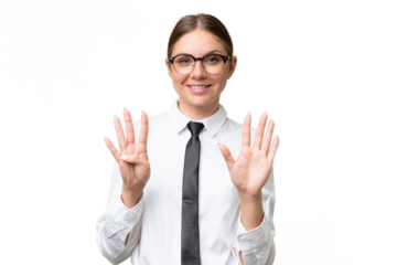 Young business caucasian woman over isolated background counting nine with fingers
