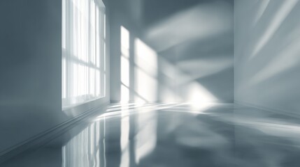Obraz premium Bright and spacious interior with soft light streaming through windows, creating a serene and modern atmosphere.