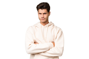Young caucasian handsome man over isolated background with unhappy expression