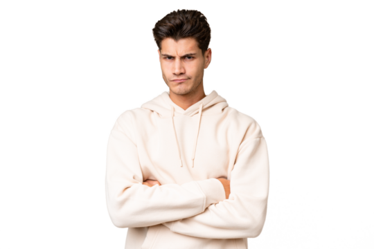 Young caucasian handsome man over isolated background with unhappy expression