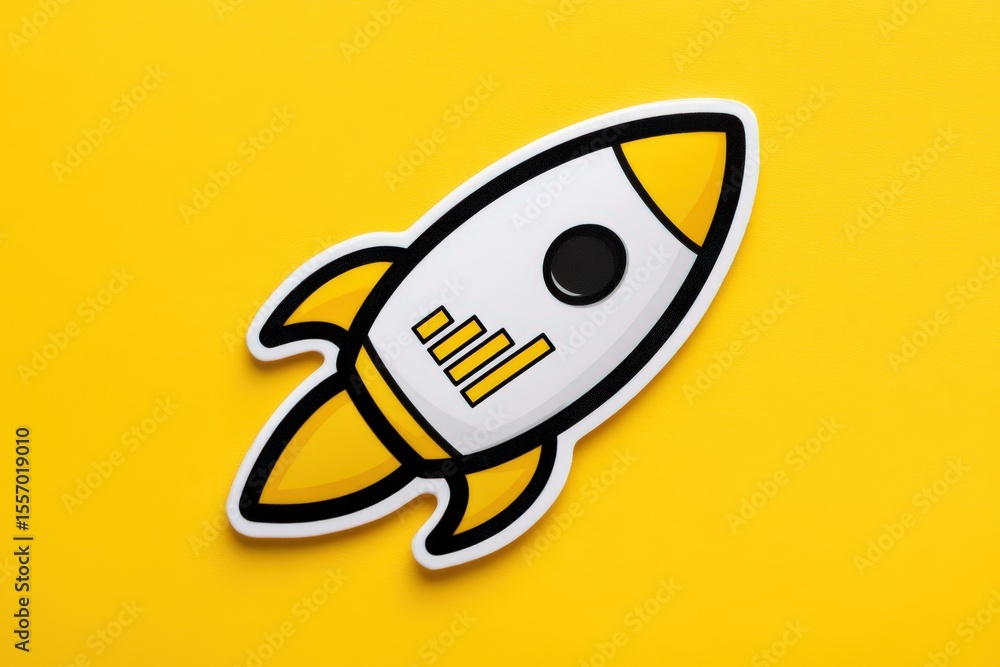 Poster dynamic rocket illustration with clean lines and vibrant yellow backdrop capturing the essence of in