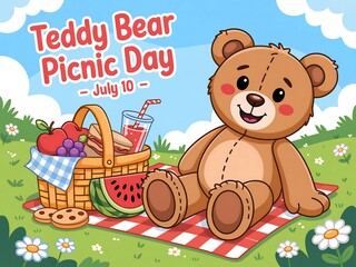 Adorable teddy bear enjoys a picnic on july tenth with delicious treats and refreshments