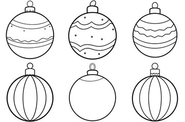 Collection of six simple outline christmas ornaments with different patterns for coloring