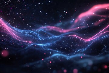 Fototapeta premium Abstract digital landscape with glowing particles.