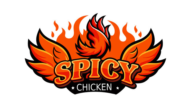 Spicy Chicken Restaurant Logo Design Fiery Wings and Flaming Text