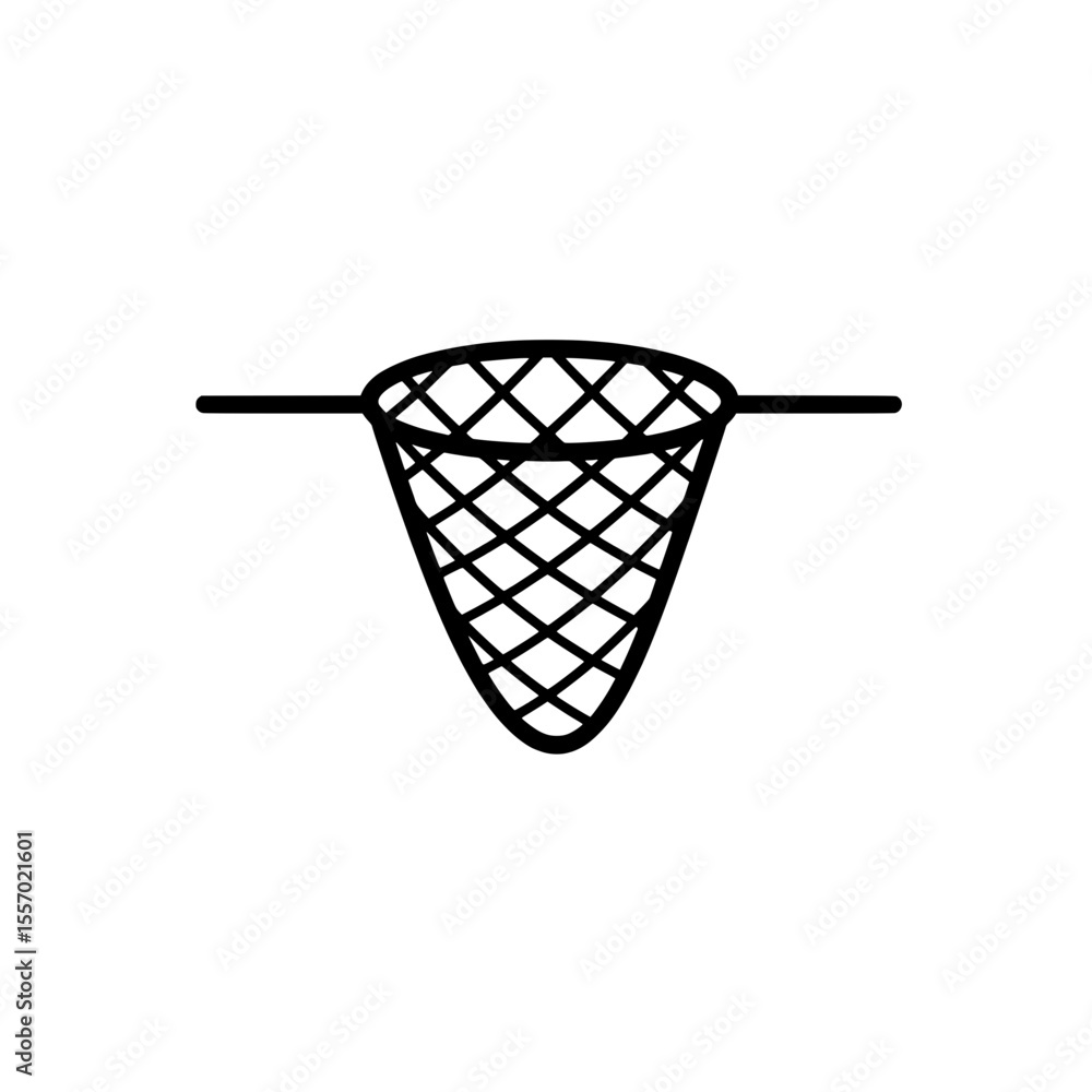 Poster fishing net icon: a simple yet effective line drawing of a conical fishing net, ideal for various de