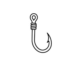 Fishing Hook Icon: A simple line drawing of a fishing hook, perfect for representing angling, fishing, or a catch.
