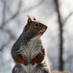 Obraz premium Silhouette of a squirrel against a bright white background