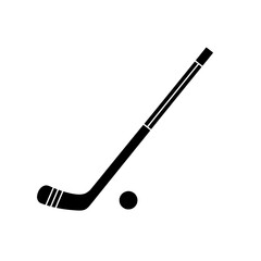 Hockey Equipment Silhouette: A simplistic monochrome depiction of a hockey stick poised beside a hockey puck, suggesting a focus on sportsmanship.