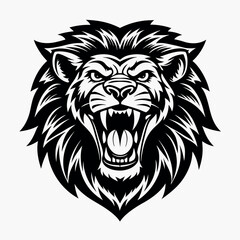 Obraz premium Lion head mascot angry roar vector icon
