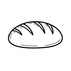 Round Bread Loaf Sketch: A simple line drawing of a round loaf of bread, perfect for bakery menus, recipe illustrations, or any project needing a rustic, hand-drawn food element. 