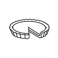Pie Chart Icon: A simple line drawing of a pie, a slice removed, representing data, statistics, or dessert. 