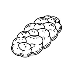 Artisanal Challah Bread: An overhead illustration showcasing a hand-drawn, detailed depiction of freshly baked challah bread, highlighting its intricate braid pattern and inviting texture.