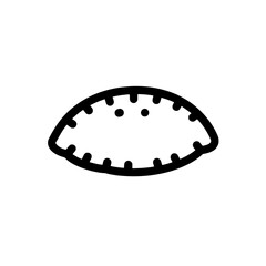 Empanada Icon: A simple line drawing icon depicting a classic empanada, a South American pastry. Perfect for food blogs, menus, or culinary-themed designs.