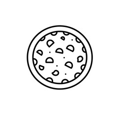 Pizza Illustration: A minimalist line drawing presents a simple pizza, the round shape and the toppings suggesting the allure of delicious food.