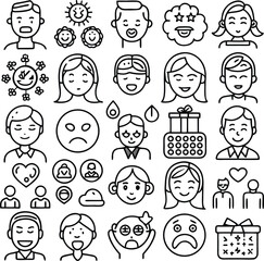 Funny cartoon people icon set: vector illustration of diverse character faces and avatars