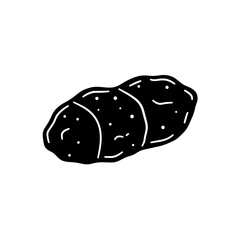 Black Roasted Potato: A monochrome depiction of a roasted potato, presenting a simple yet appetizing visual of a popular food. 