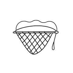 Hand Drawn Fishing Net: A charming hand-drawn illustration of a fishing net, perfect for adding a touch of rustic charm to your designs.  The net is depicted in simple lines.