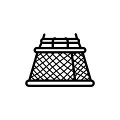 Lobster Trap Icon: A minimalist line art illustration of a lobster trap, capturing its functional design and role in coastal fishing traditions.