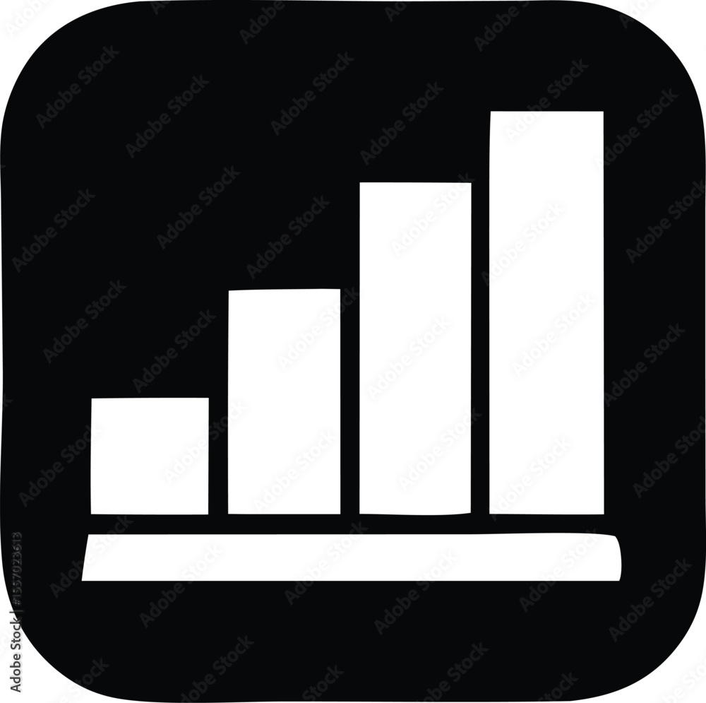 Poster hand drawn style black square with white bar graph showing growth and progress on a white base with 