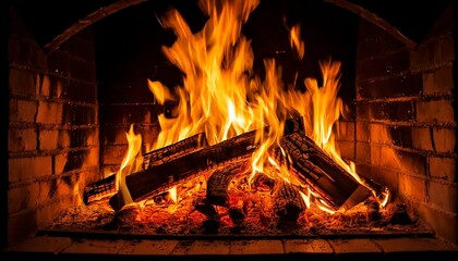 Close-Up of Logs Burning in Fireplace