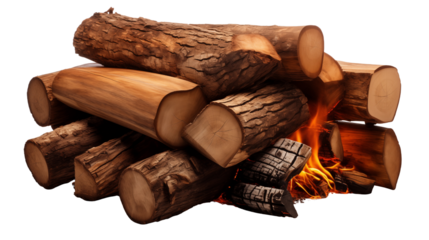 Stacked firewood logs burning creates warmth and ambiance, ideal for winter evenings, showing hearth and home comfort transparent.