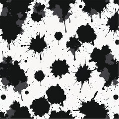 Seamless pattern of grunge black ink blots and paint splashes, a dirty vector design texture
