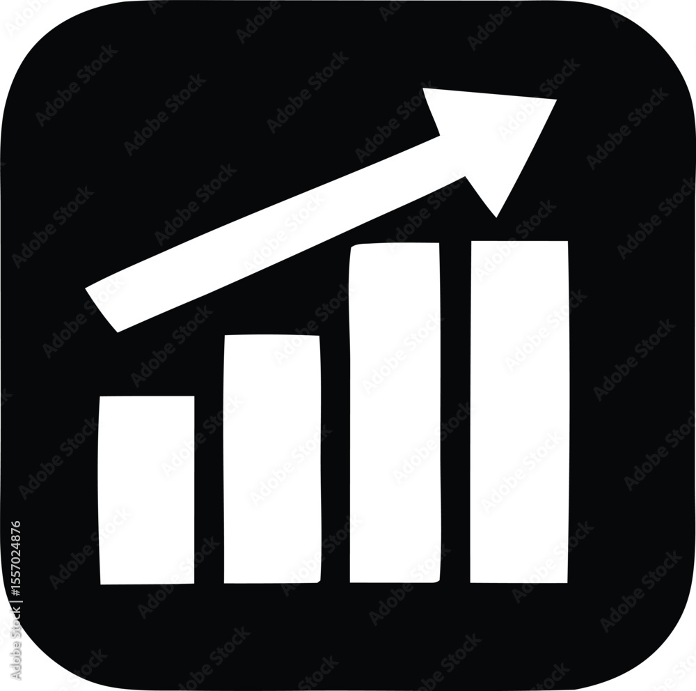 Poster black square with rounded corners featuring a white bar graph and upward sloping arrow indicating gr