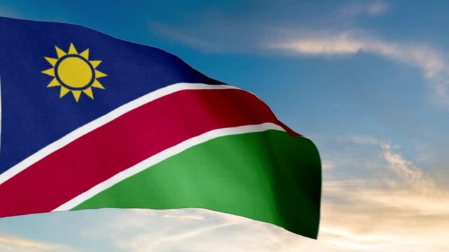 NAMIBIA flag. NAMIBIA flag video. Flag of NAMIBIA Waving in the wind, video, mp4, waving in the Sky, Green screen flag, national flag of the country.