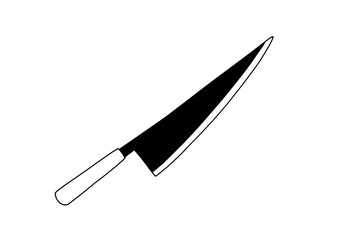 Chef knife silhouette. A sharp kitchen tool icon in a clean black and white vector graphic, ideal for culinary, cooking, or restaurant branding designs.