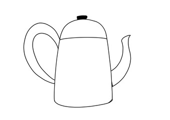 Teapot or kettle line art illustration in a simple doodle style. Ideal for designs related to tea, coffee, or hot beverages.