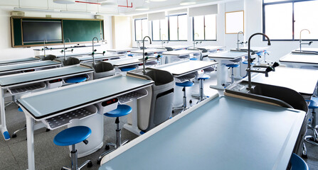 Empty chemistry laboratory in the school