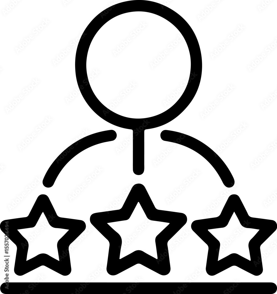 Poster simple outline icon representing a person with three stars indicating a rating or evaluation