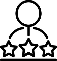 Simple outline icon representing a person with three stars indicating a rating or evaluation