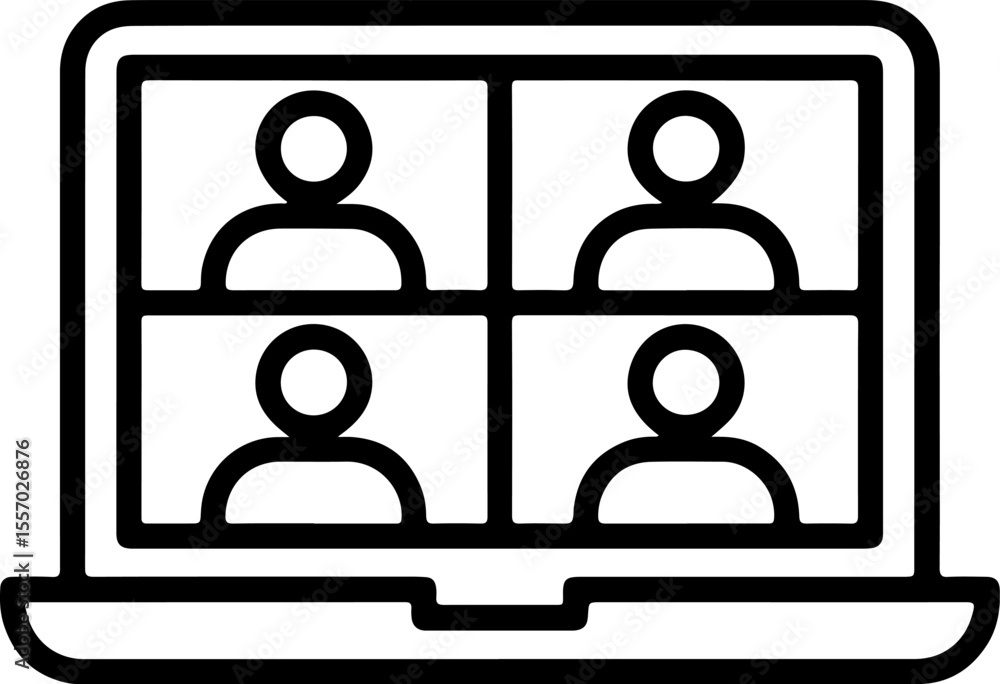 Poster laptop screen displaying a video conference with four participants in a grid layout
