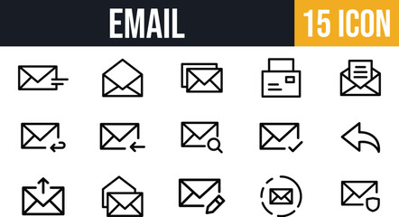 Email & Messaging Icons set. Send, Receive, Reply, Forward, Inbox, Compose & Security icon set.