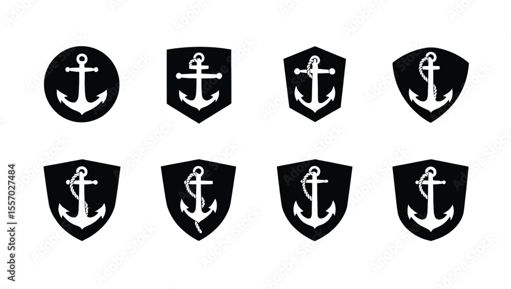 Aufkleber vector art of eight different anchor icons in various shapes and styles, isolated on white backgroun