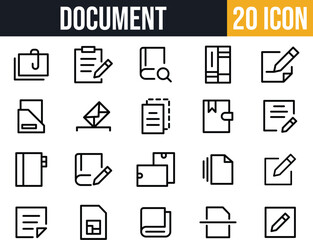 Document & Writing Icons set. Notes, Edit, Files, Reports, Books & Archive Management icon pack.