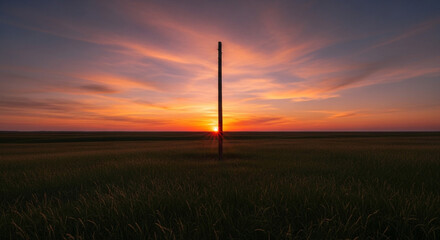 Obraz premium Prairie sunset solitude golden hour field photography peaceful