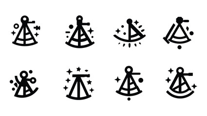 Vector art of a set of twelve detailed sextant icons, isolated on white background, each with a unique style and design, perfect for nautical or exploration themes