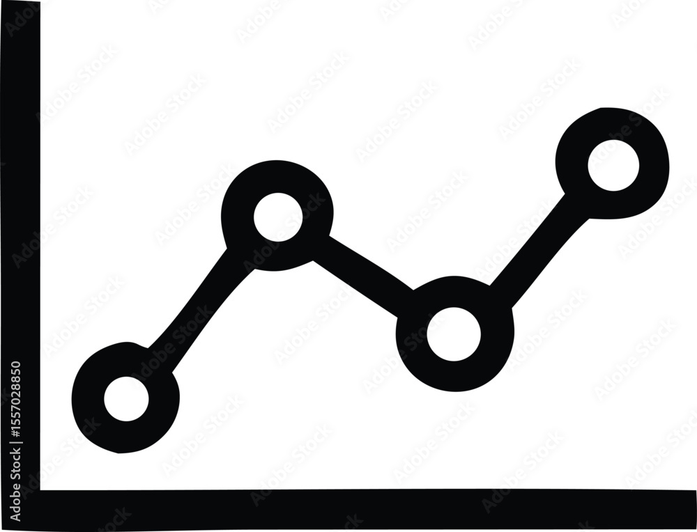 Poster black line graph with circular data points showing an upward trend on a white background for busines