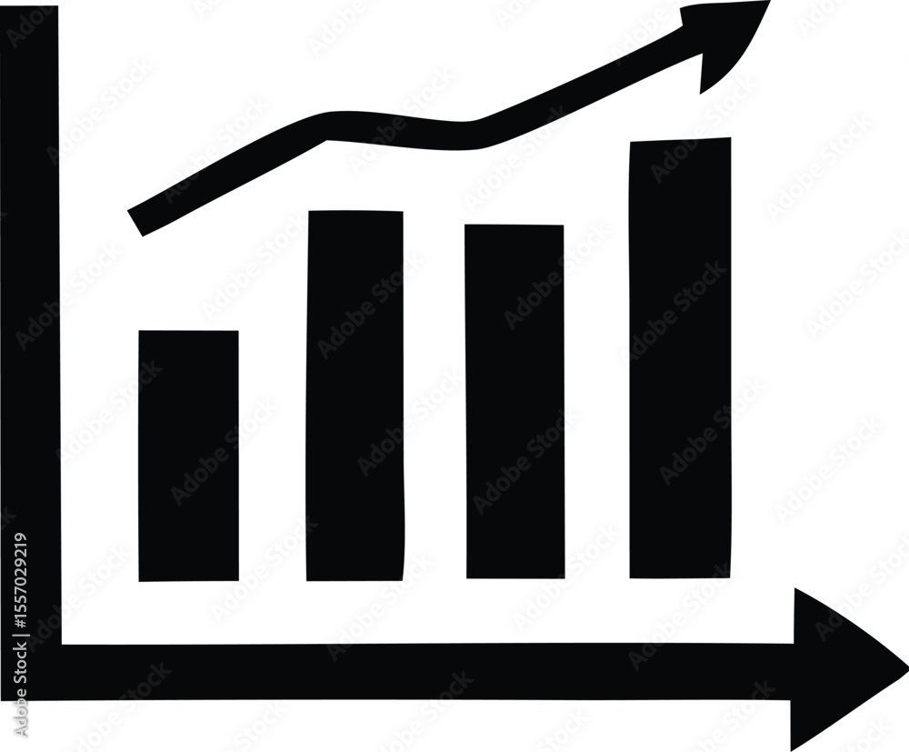 Aufkleber black and white graph with upward arrow indicating growth and progress in business finance or sales 
