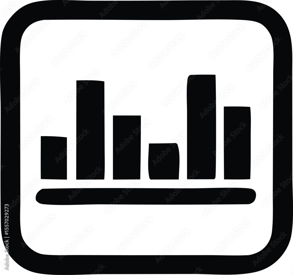 Poster hand drawn style bar chart icon inside rounded square representing data analysis statistics and busi