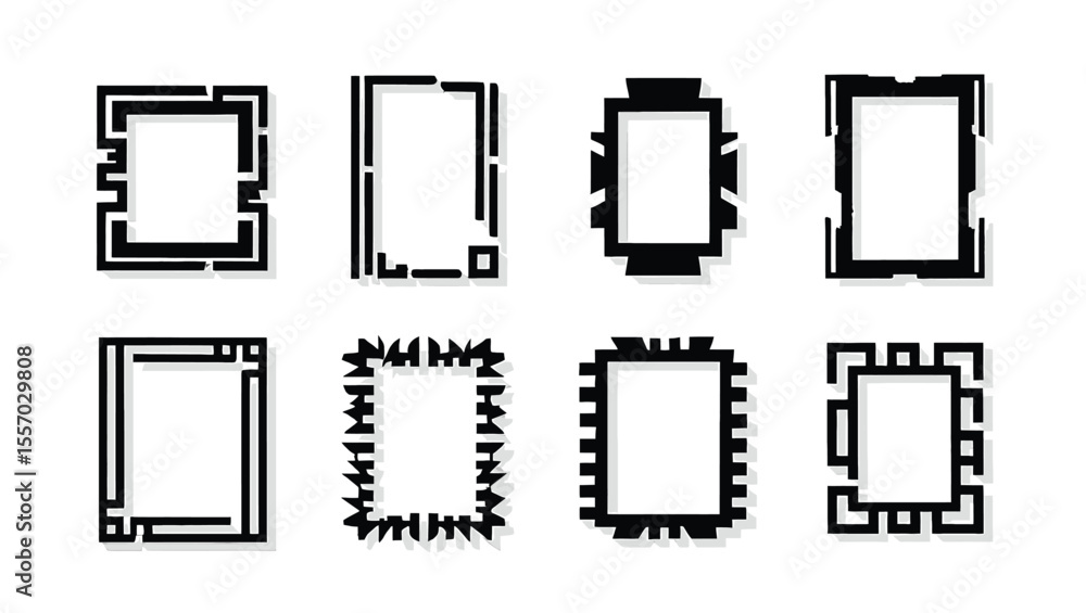 Poster vector art of a collection of ten unique square frames isolated on white background, each with a dis
