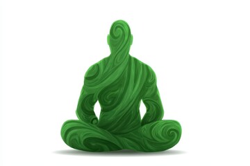 A serene representation of mindfulness and nature showcasing a meditative figure embodying lush greenery in a strikingly simple yet profound visual expression of wellness and tranquility