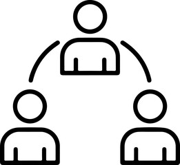 Simple outline icon representing a network of three people connected to each other