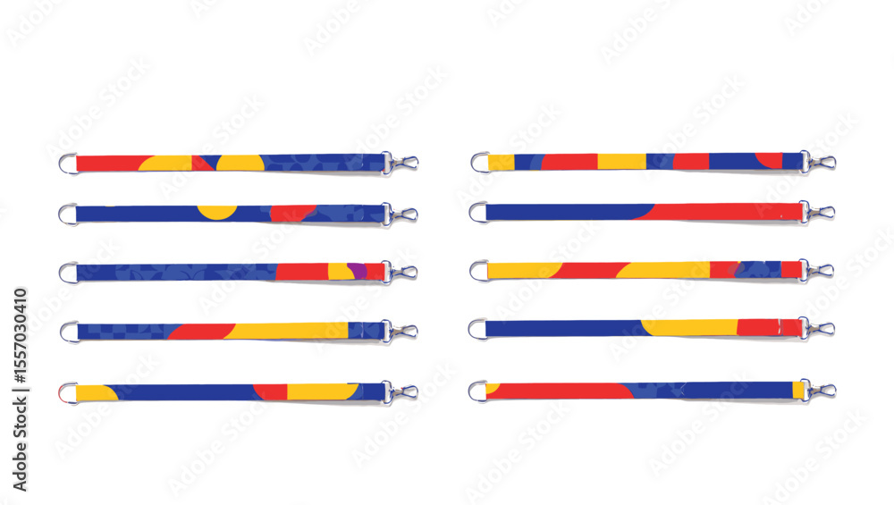 Aufkleber vector art of twelve colorful lanyards with abstract geometric patterns, isolated on white backgroun