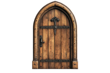 Medieval Doorway Antique Wooden Entrance with Ornate Iron Hardware Vintage Architecture on transparent background