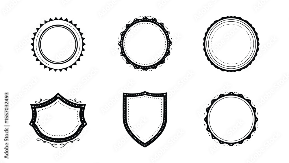 Poster vector art of set of eight elegant badges and labels isolated on white background, featuring circula